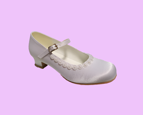 GIRLS COMMUNION SHOES 5378 WHITE SATIN – Chicos Chicas Shoes