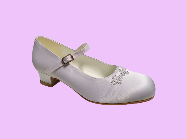 GIRLS COMMUNION SHOES 5149 WHITE SATIN Chicos Chicas Shoes