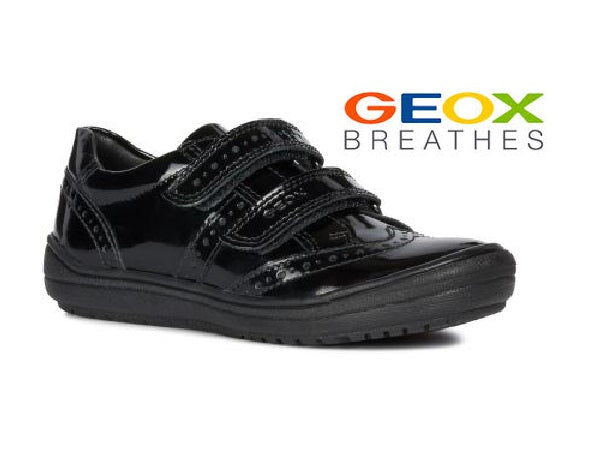 GEOX J HADRIEL-DOUBLE VELCRO GIRLS SHOOL SHOE BLACK PATENT